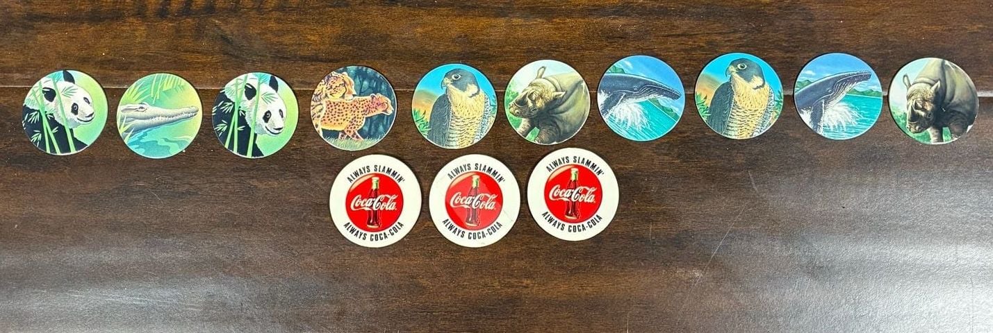 Coca-Cola Collect-A-Card Coke Cap Pogs Set of 13 Vintage 1990s Collectible Drink 1