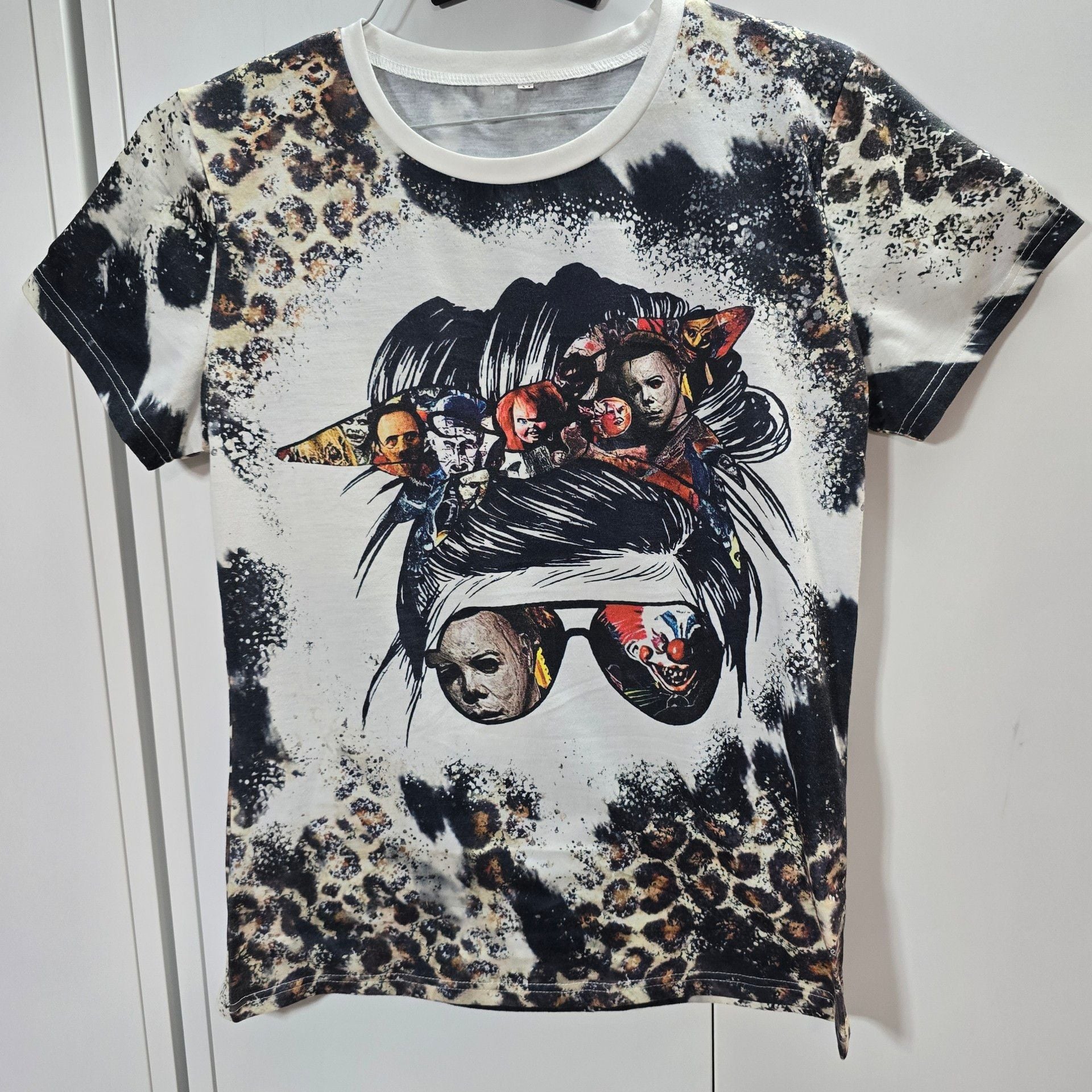 Horror Character Messy Bun Leopard T-Shirt 2