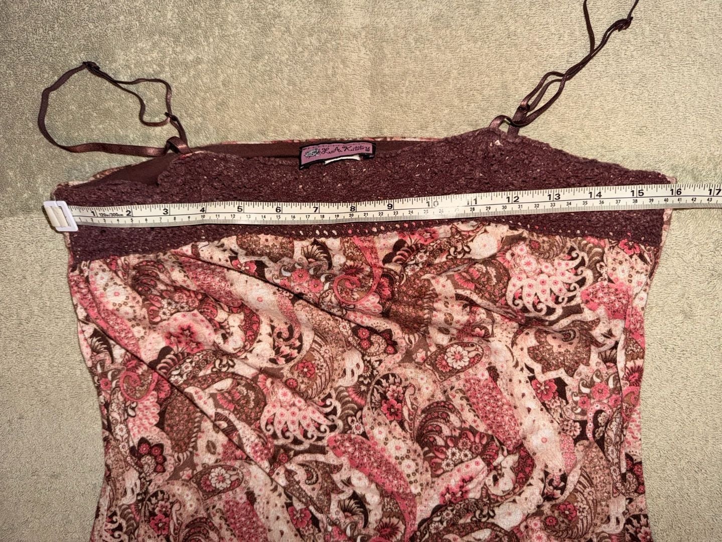 La Kitty Camisole Tank Top Brown Pink Paisley Trim Vintage Y2k 7