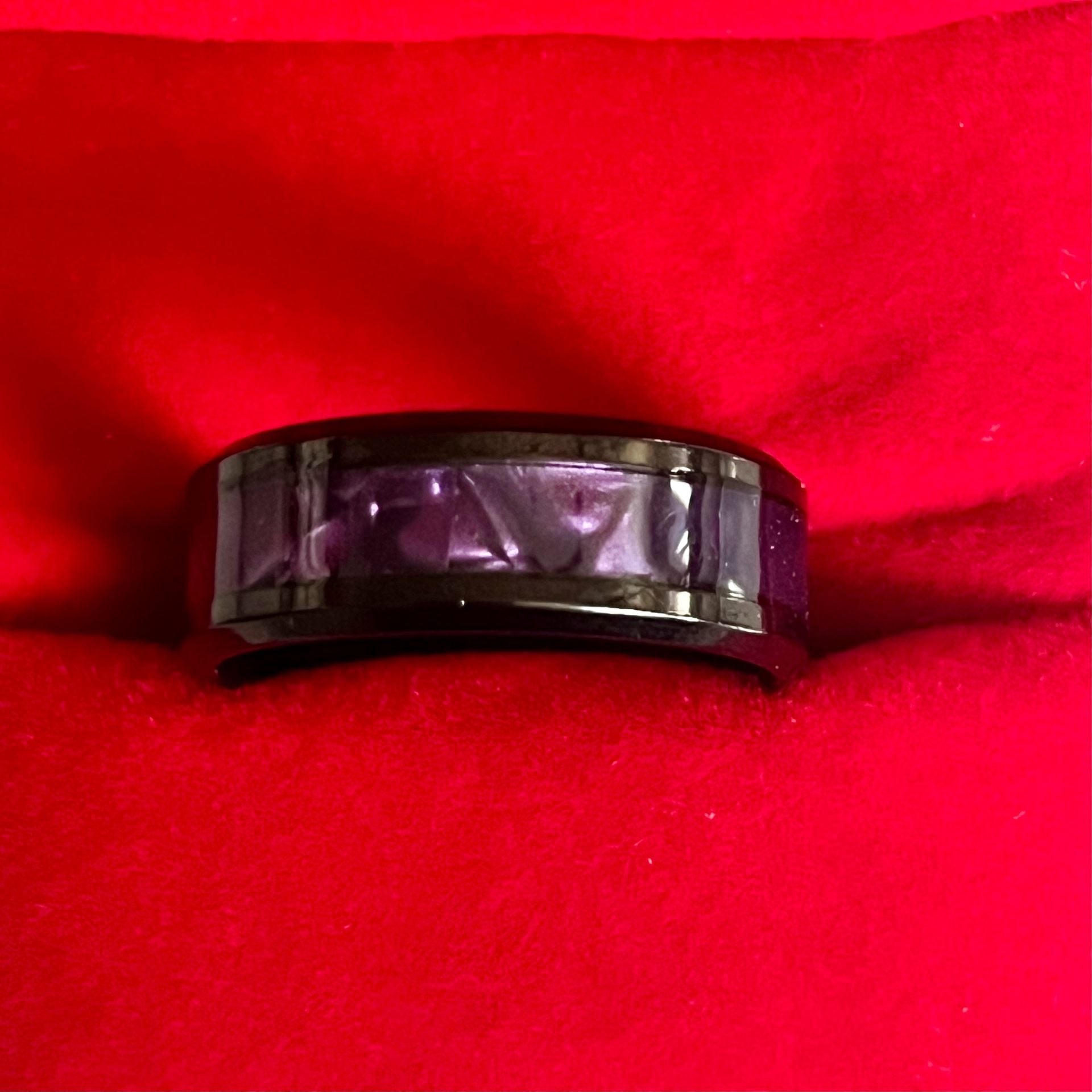 Black Tungsten Ring with Purple Cypraea Tigris Inlay 8mm Band Size 9-Unisex 2