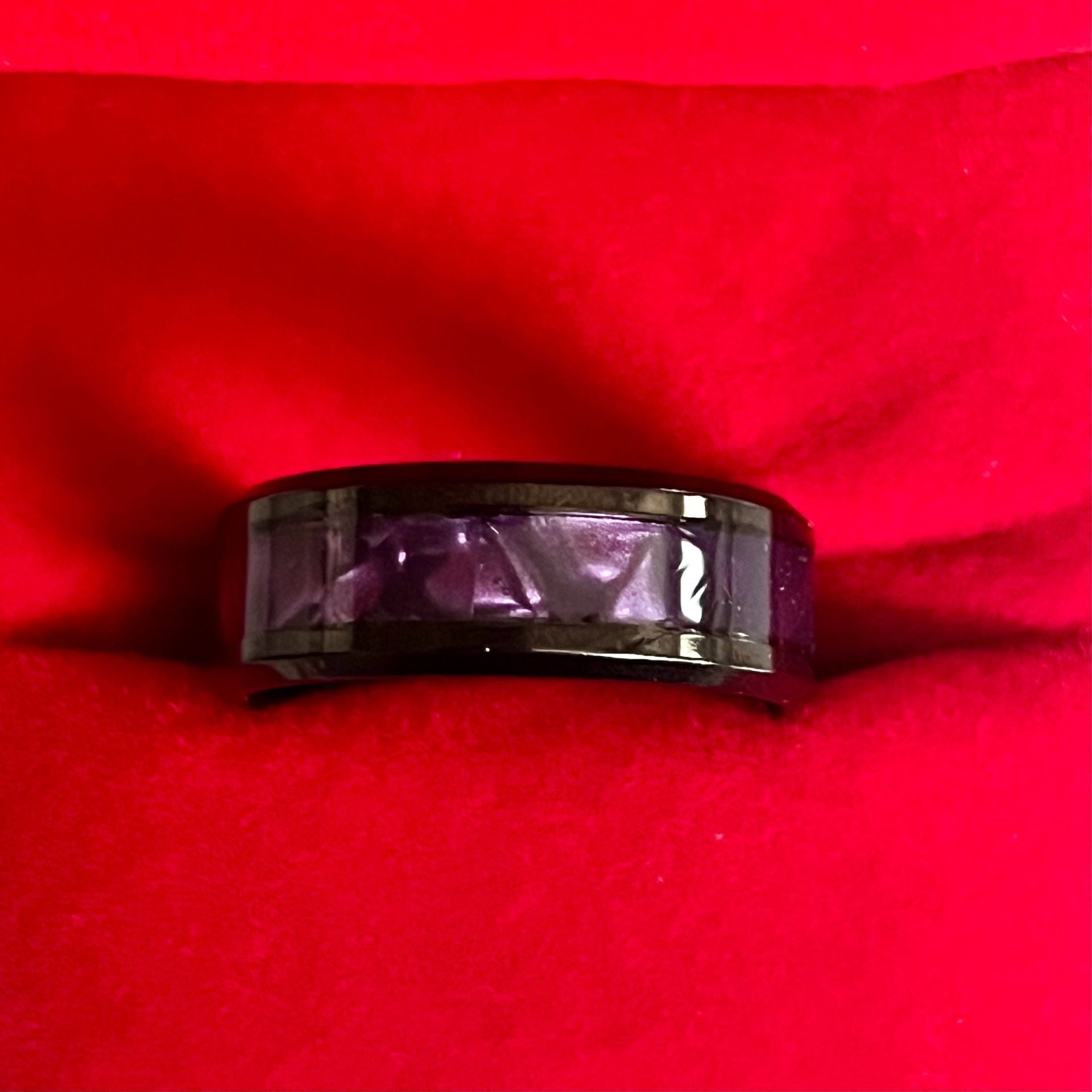 Black Tungsten Ring with Purple Cypraea Tigris Inlay 8mm Band Size 9-Unisex 3