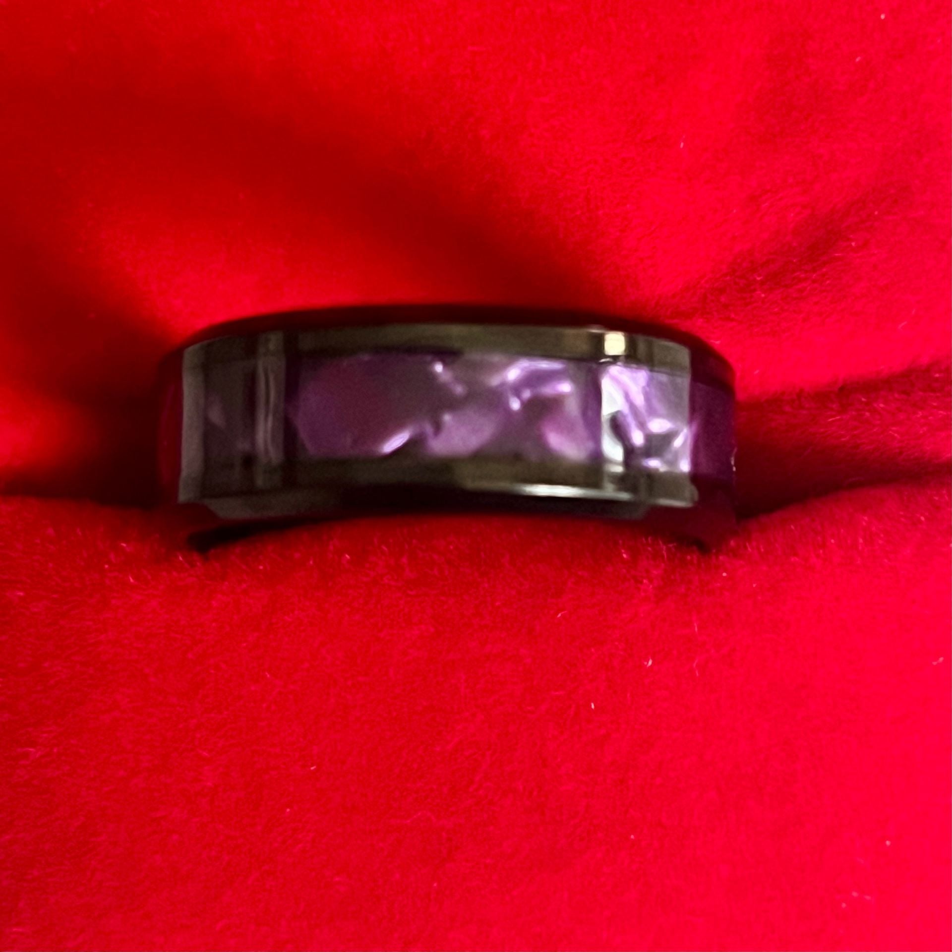 Black Tungsten Ring with Purple Cypraea Tigris Inlay 8mm Band Size 9-Unisex 4