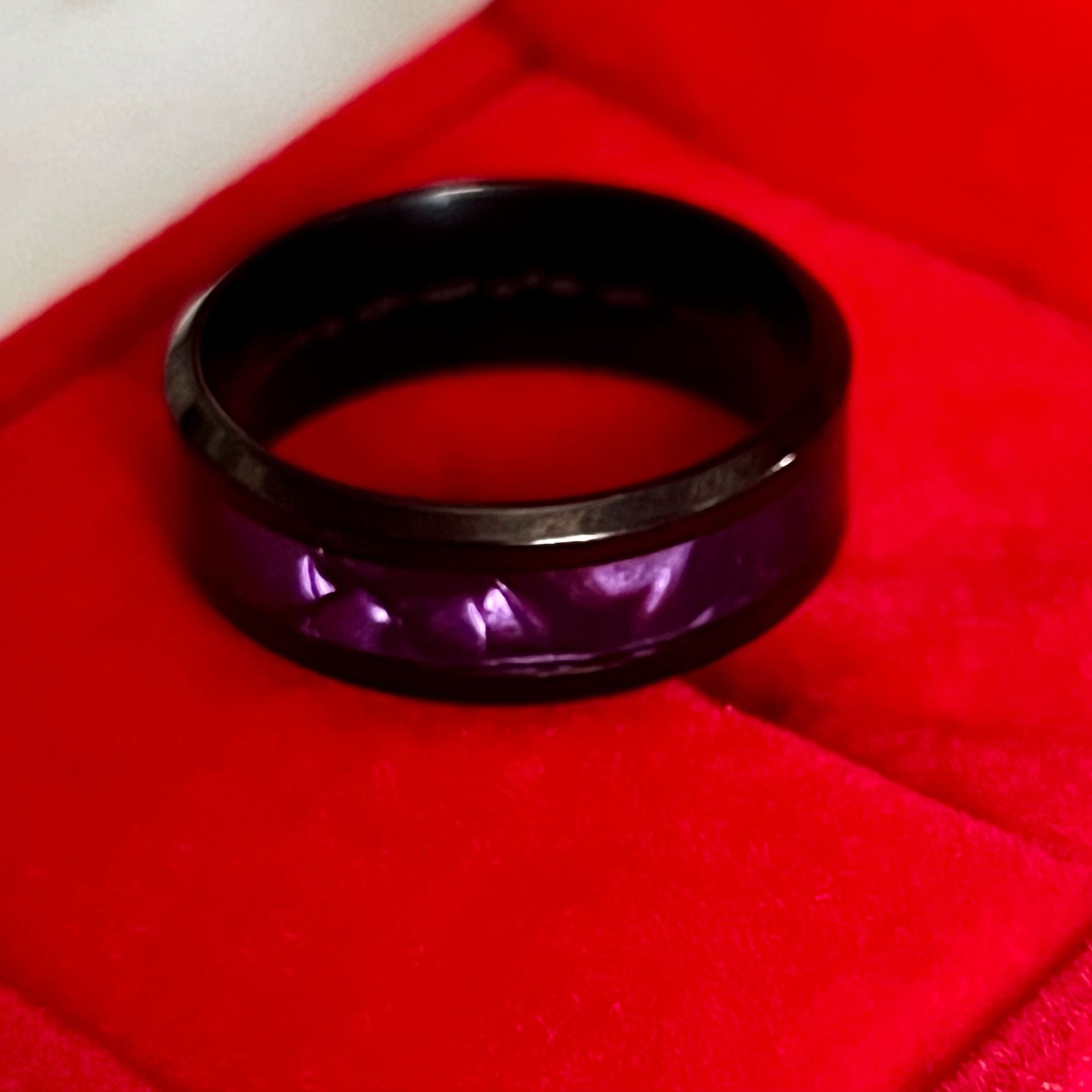 Black Tungsten Ring with Purple Cypraea Tigris Inlay 8mm Band Size 9-Unisex 5