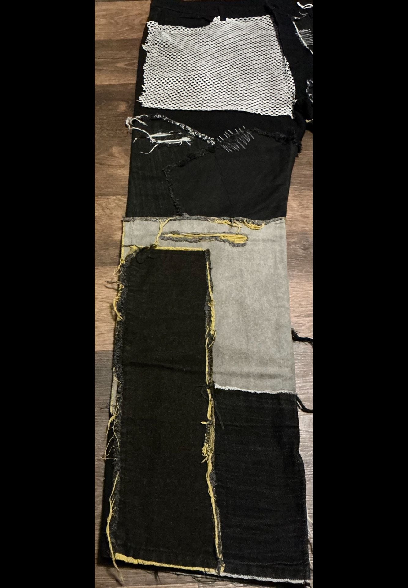 MNML Black Multi-Fabric Patchwork Distressed Denim Jeans 5
