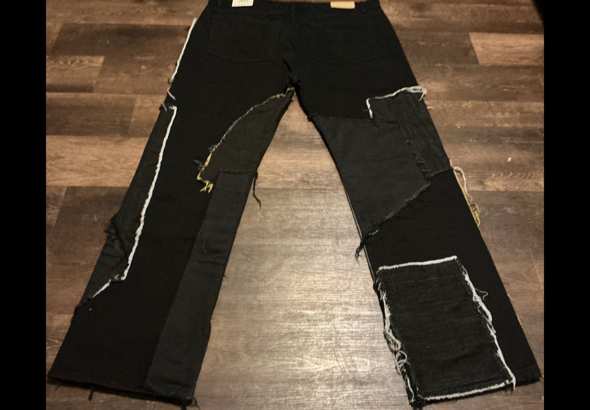 MNML Black Multi-Fabric Patchwork Distressed Denim Jeans 7