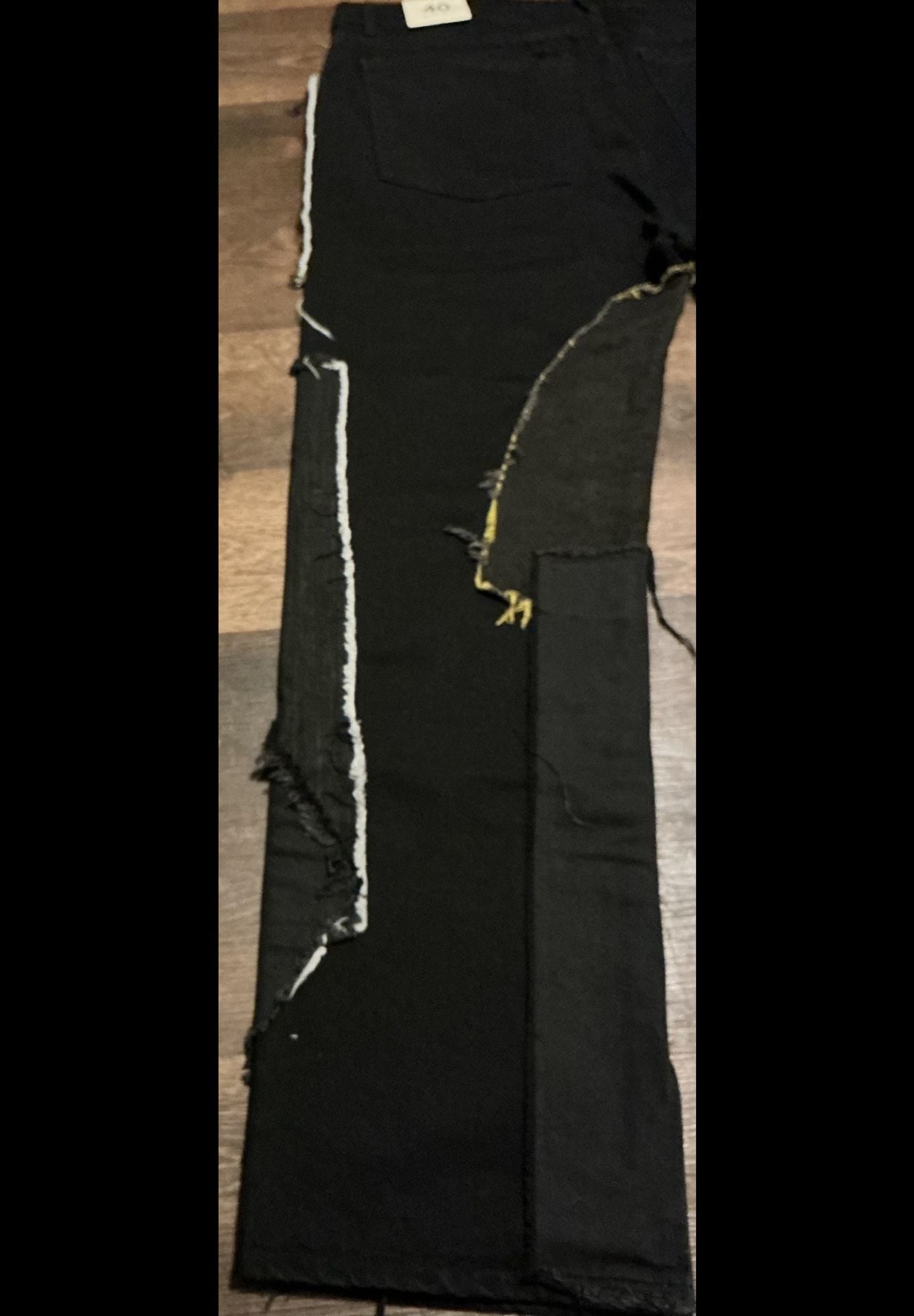 MNML Black Multi-Fabric Patchwork Distressed Denim Jeans 9