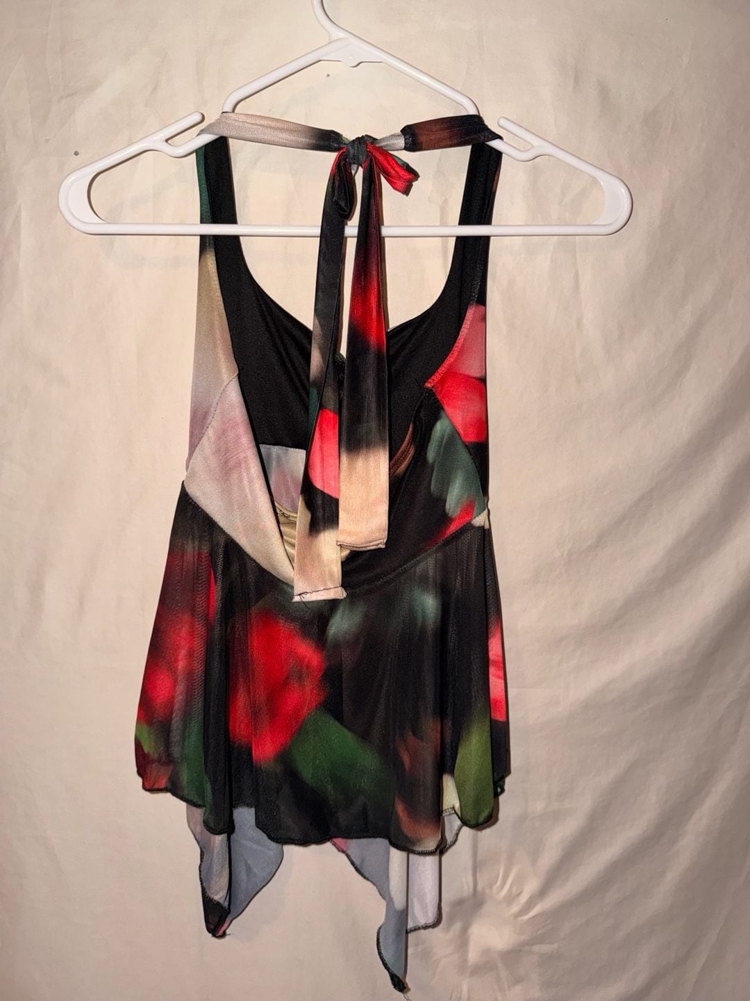 Mesh Halter Floral Print Asymmetric Hem Top Y2K Aesthetic 5