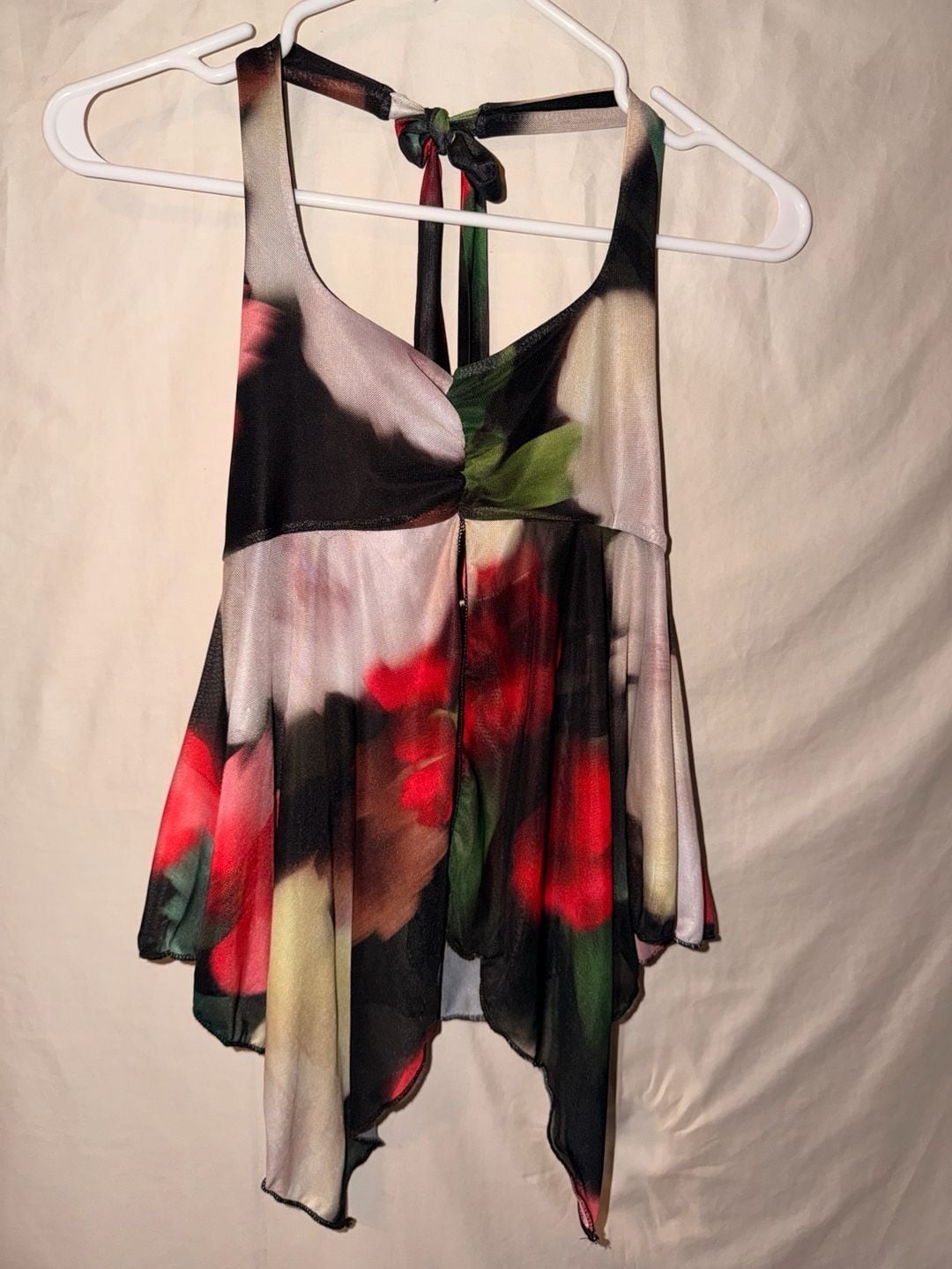 Mesh Halter Floral Print Asymmetric Hem Top Y2K Aesthetic 2