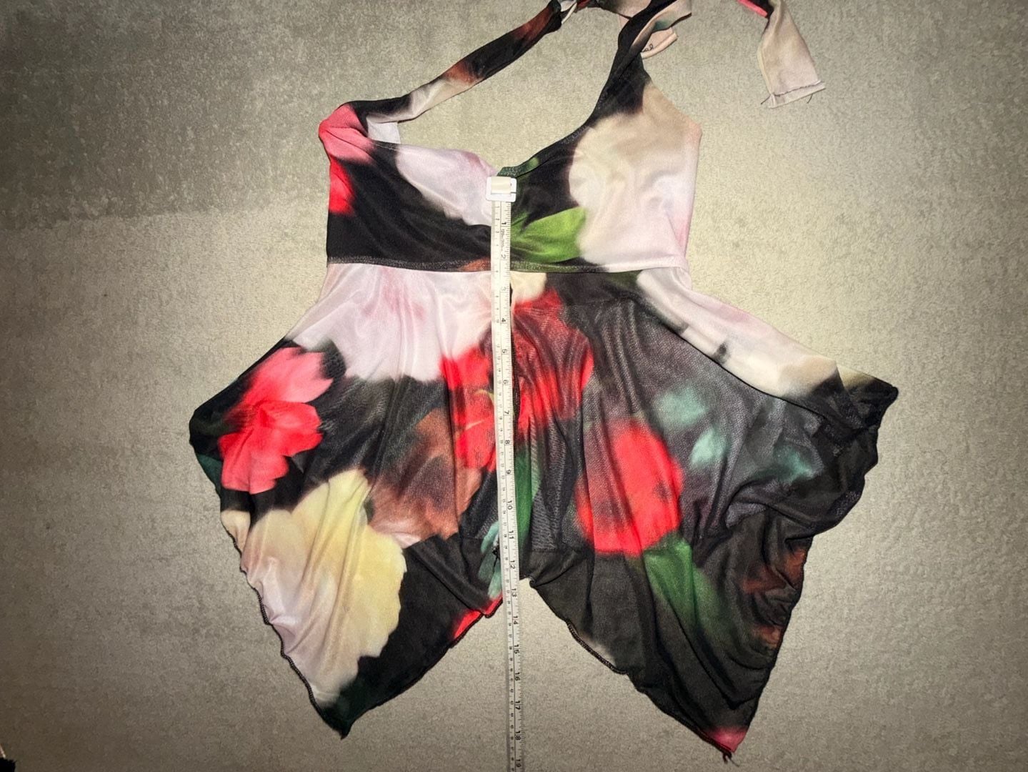 Mesh Halter Floral Print Asymmetric Hem Top Y2K Aesthetic 10