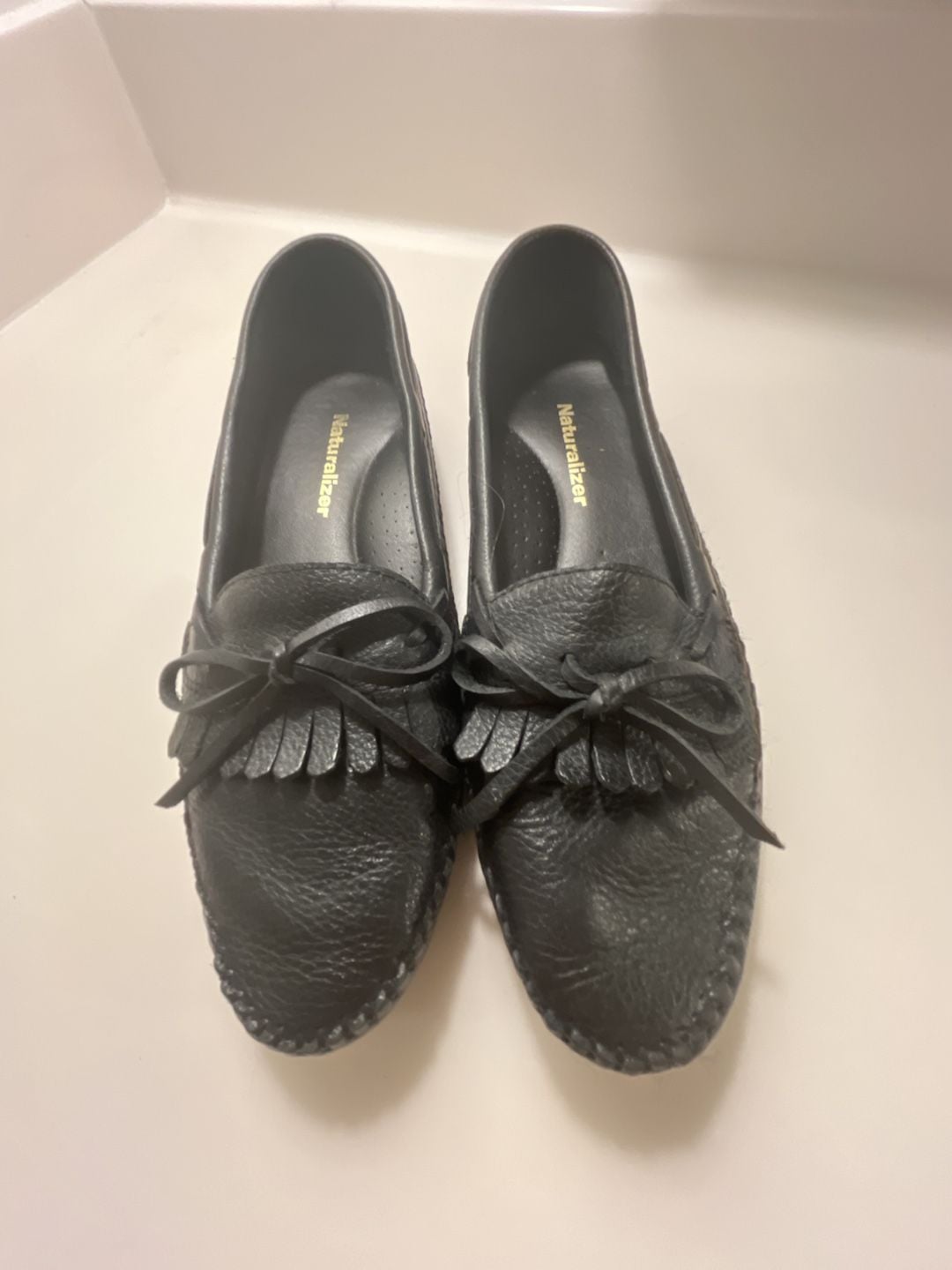 Naturalizer Black Leather Moccasin Loafers Bow Fringe Flats 3