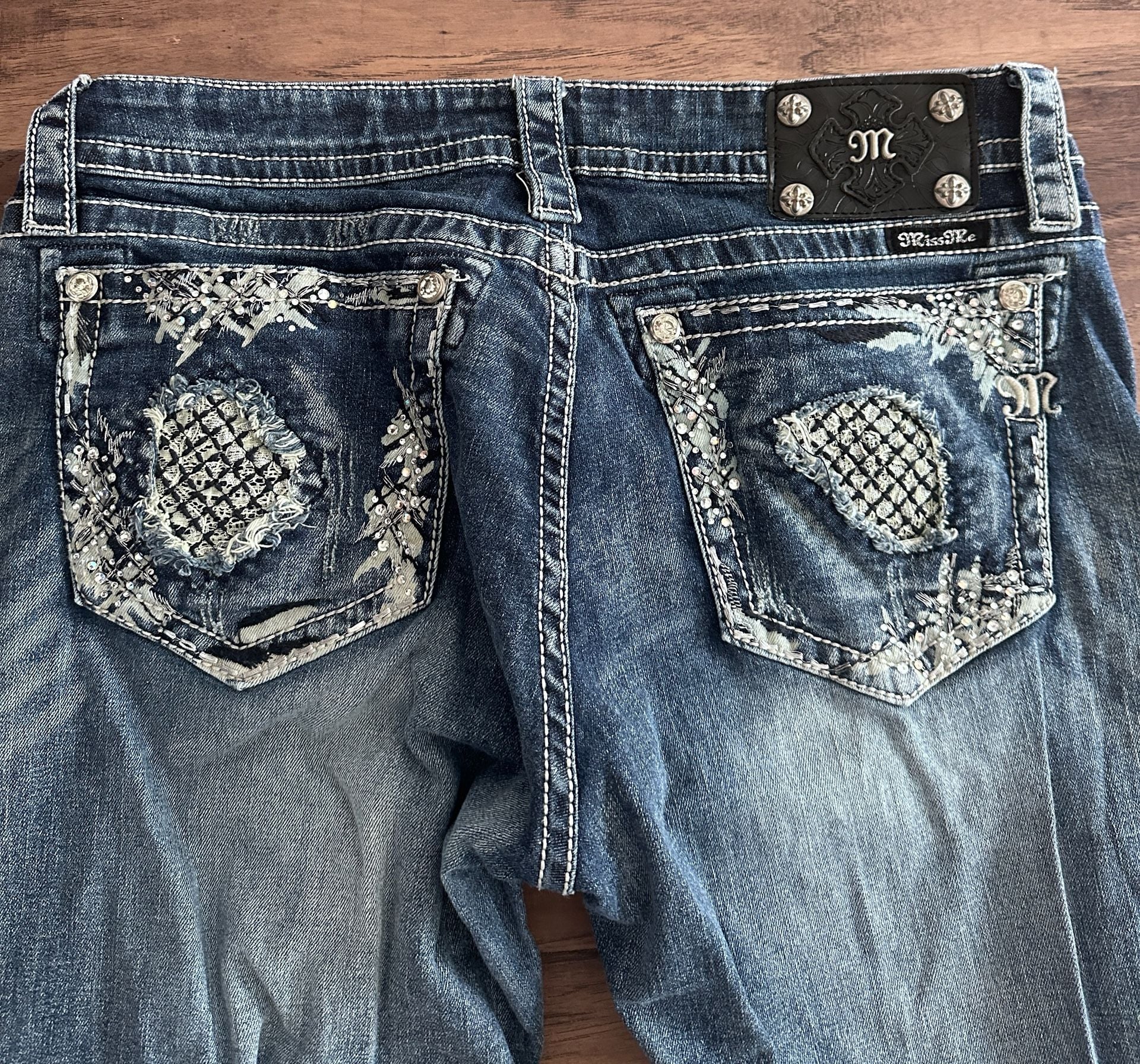 Miss Me Bootcut Y2K Jeans Size 33 Blue Embellished Denim 6