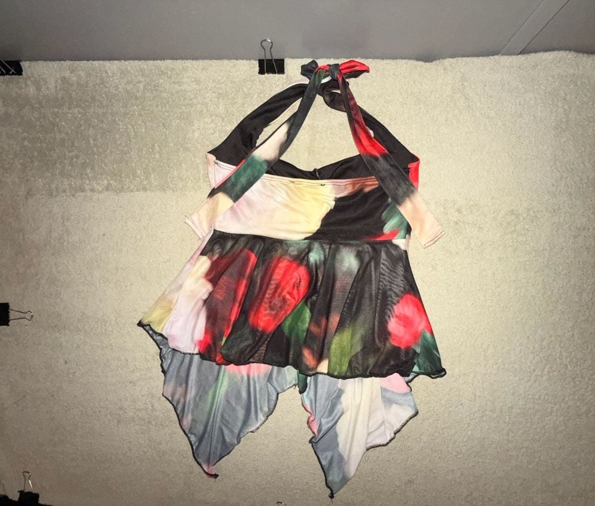 Mesh Halter Floral Print Asymmetric Hem Top Y2K Aesthetic 11