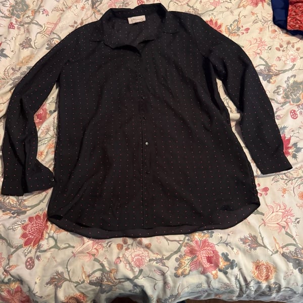 Philosophy Button-Up Shirt Size M Black Red Polka Dot Long Sleeve Blouse
