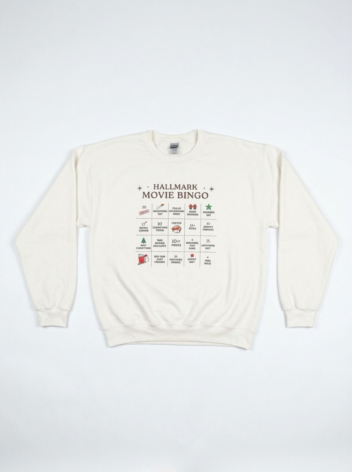 Hallmark Movie Bingo Christmas Sweatshirt Gildan Heavy Blend White Large Holiday 2