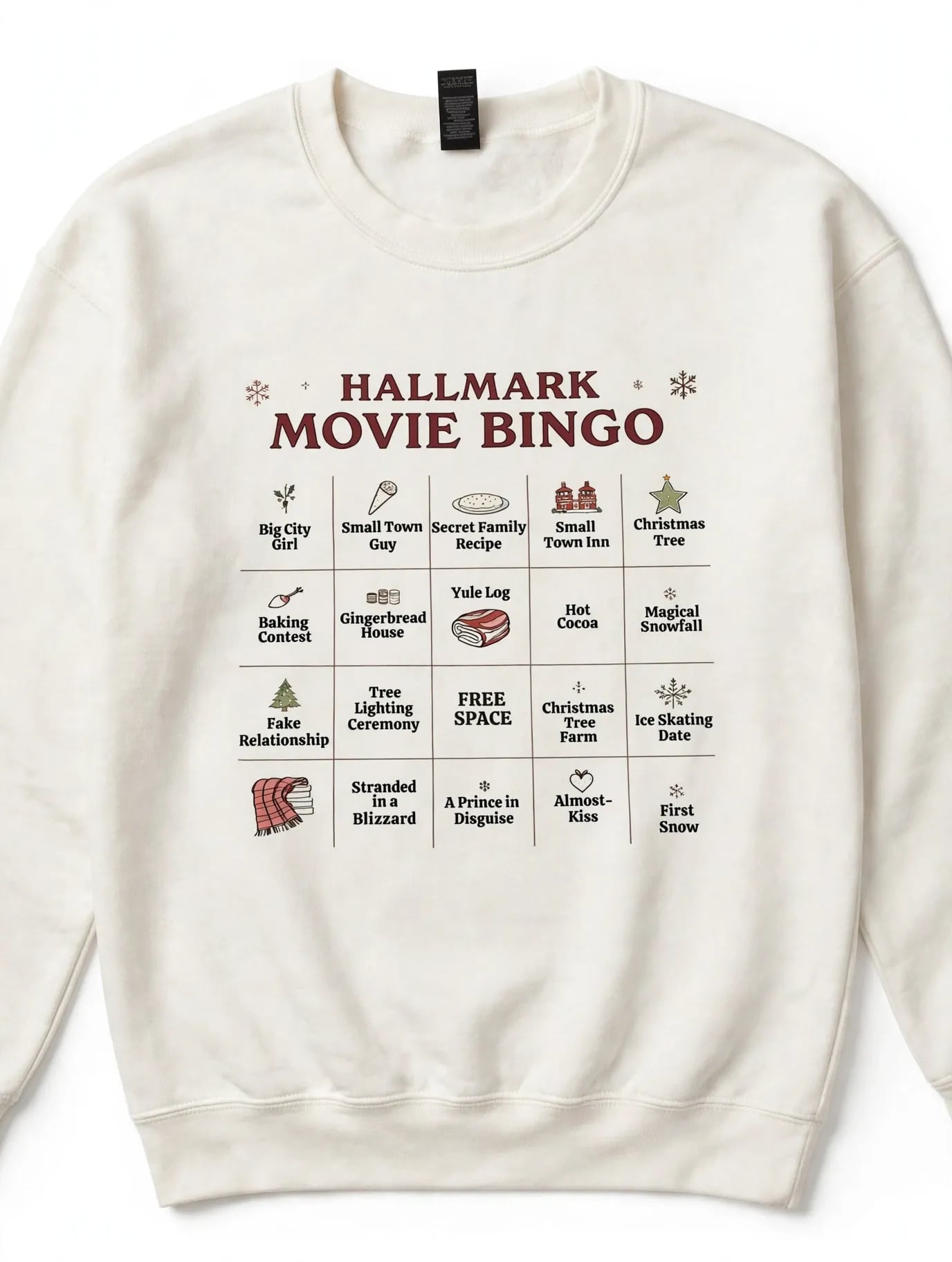 Hallmark Movie Bingo Christmas Sweatshirt Gildan Heavy Blend White Large Holiday 4