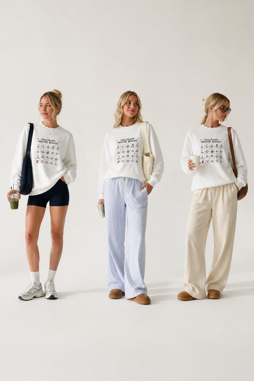 Hallmark Movie Bingo Christmas Sweatshirt Gildan Heavy Blend White Large Holiday 9