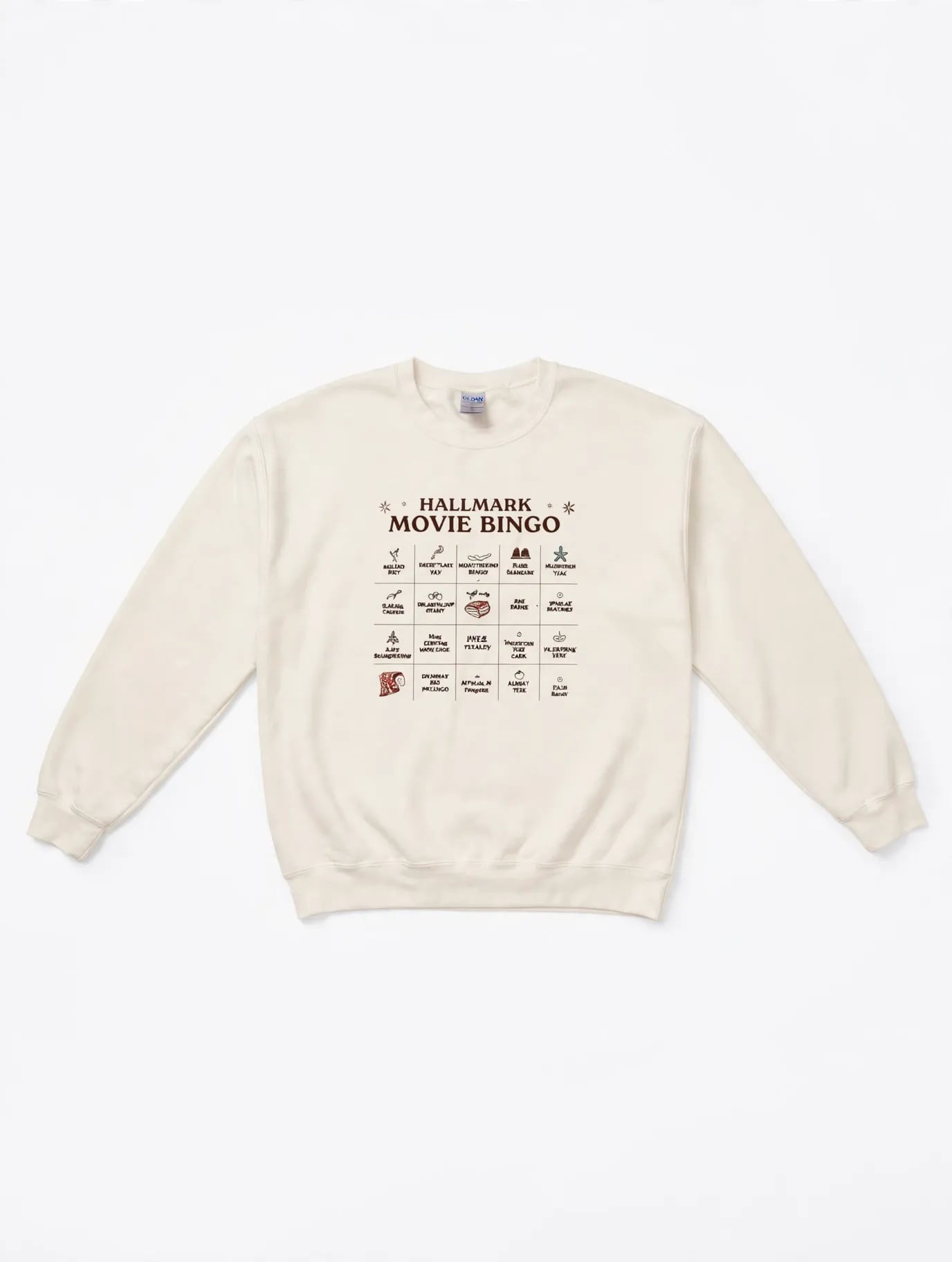 Hallmark Movie Bingo Christmas Sweatshirt Gildan Heavy Blend White Large Holiday 11