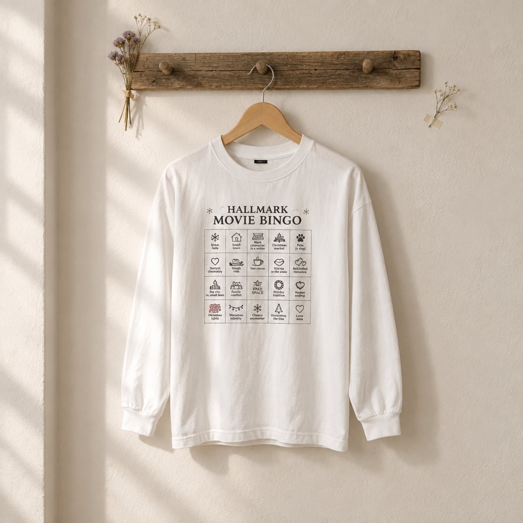 Hallmark Movie Bingo Christmas Sweatshirt Gildan Heavy Blend White Large Holiday 13