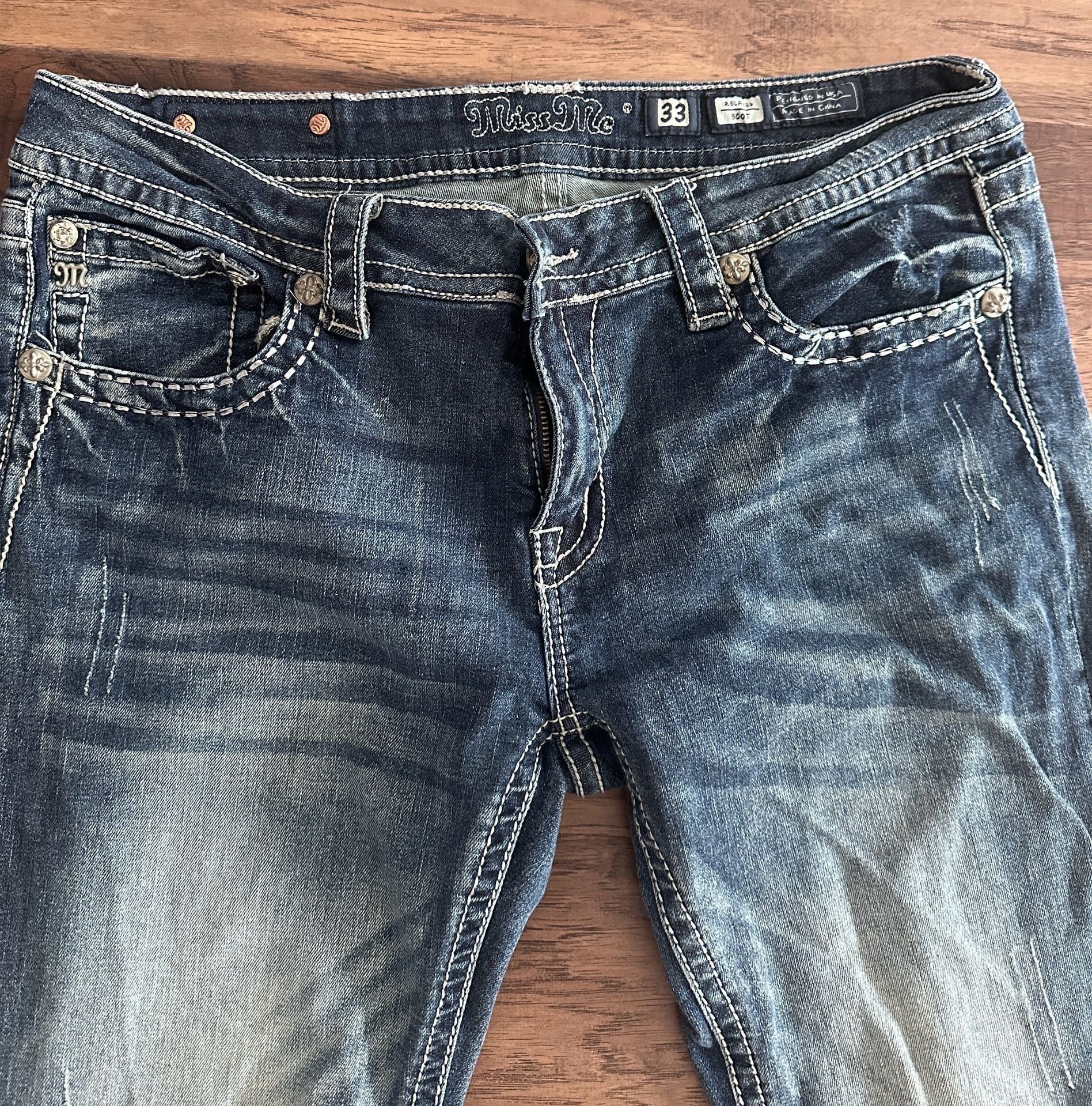Miss Me Bootcut Y2K Jeans Size 33 Blue Embellished Denim 4