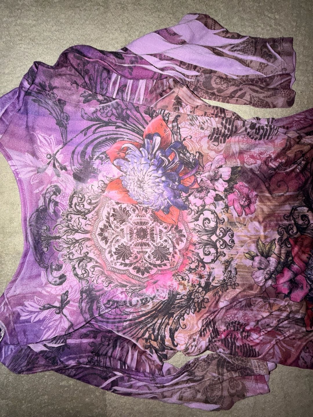 Essentials Top Size 1X Pink Floral Sequins Y2K Fairy Grunge 9