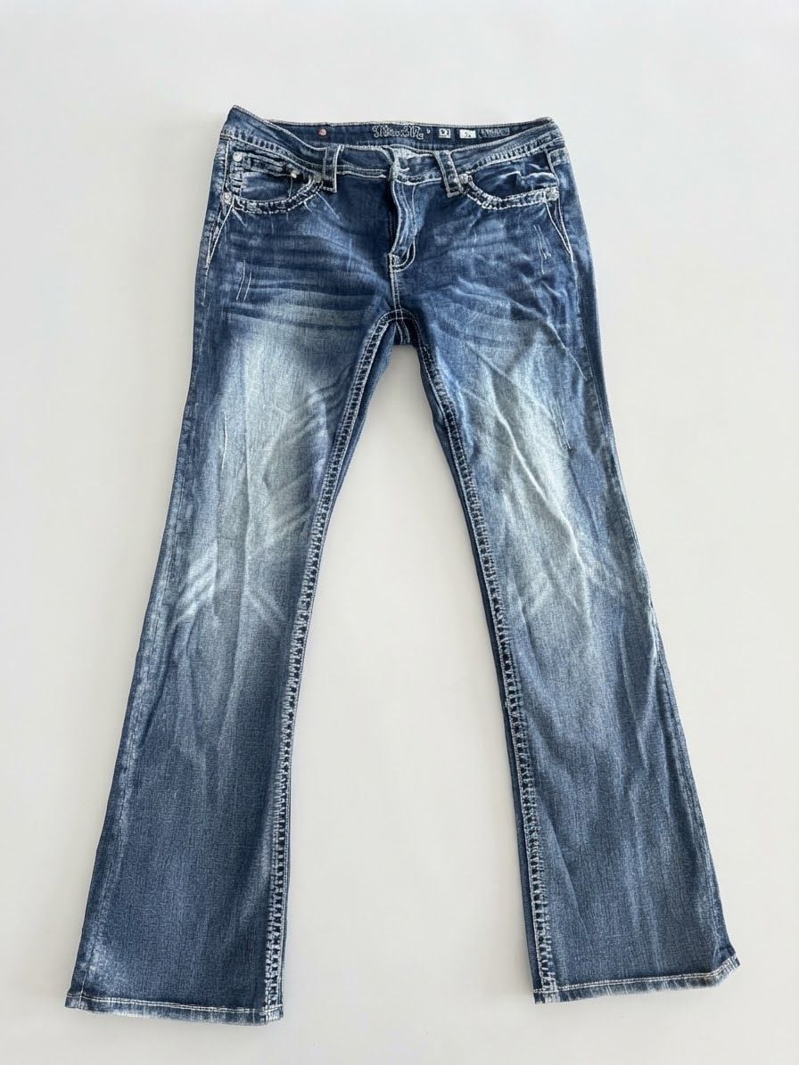 Miss Me Bootcut Y2K Jeans Size 33 Blue Embellished Denim 2