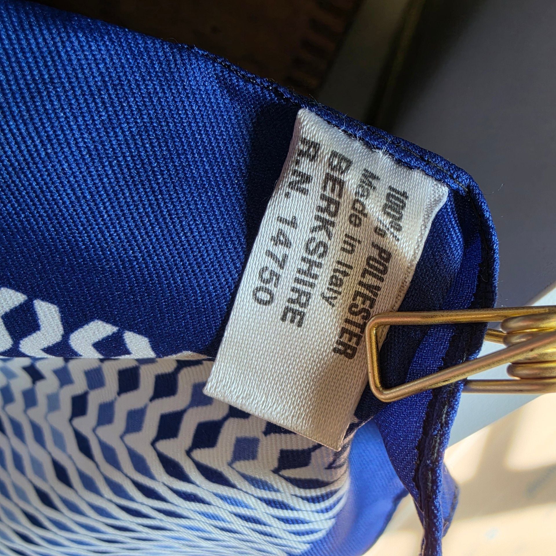 Berkshire Geometric Scarf Blue White Polyester Made in Italy 3