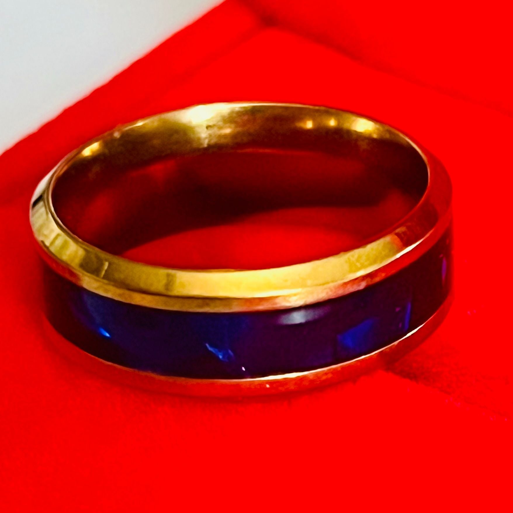 Stauer Gold and Blue Lapis Lazuli Tungsten 8mm Ring Size 10 5