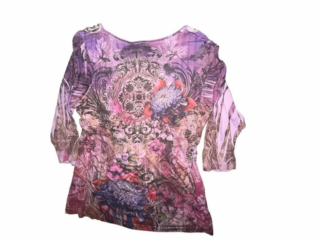 Essentials Top Size 1X Pink Floral Sequins Y2K Fairy Grunge 8