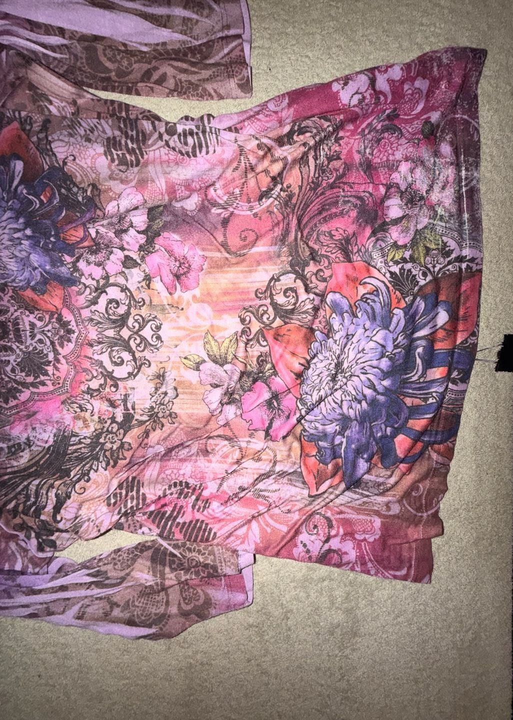 Essentials Top Size 1X Pink Floral Sequins Y2K Fairy Grunge 10