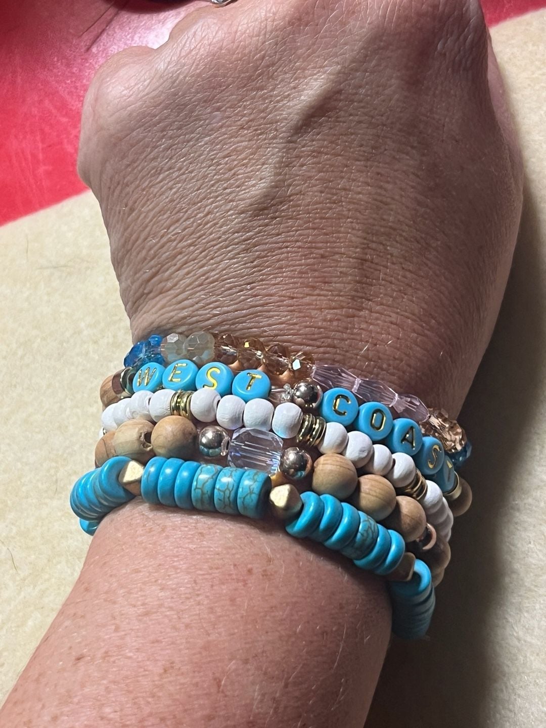 Reagan Inc. Boutique West Coast Beaded Bracelet Stack Turquoise Wood Crystals 1