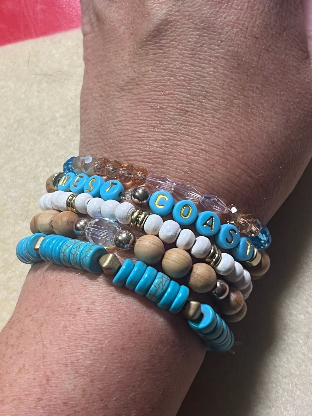 Reagan Inc. Boutique West Coast Beaded Bracelet Stack Turquoise Wood Crystals 2