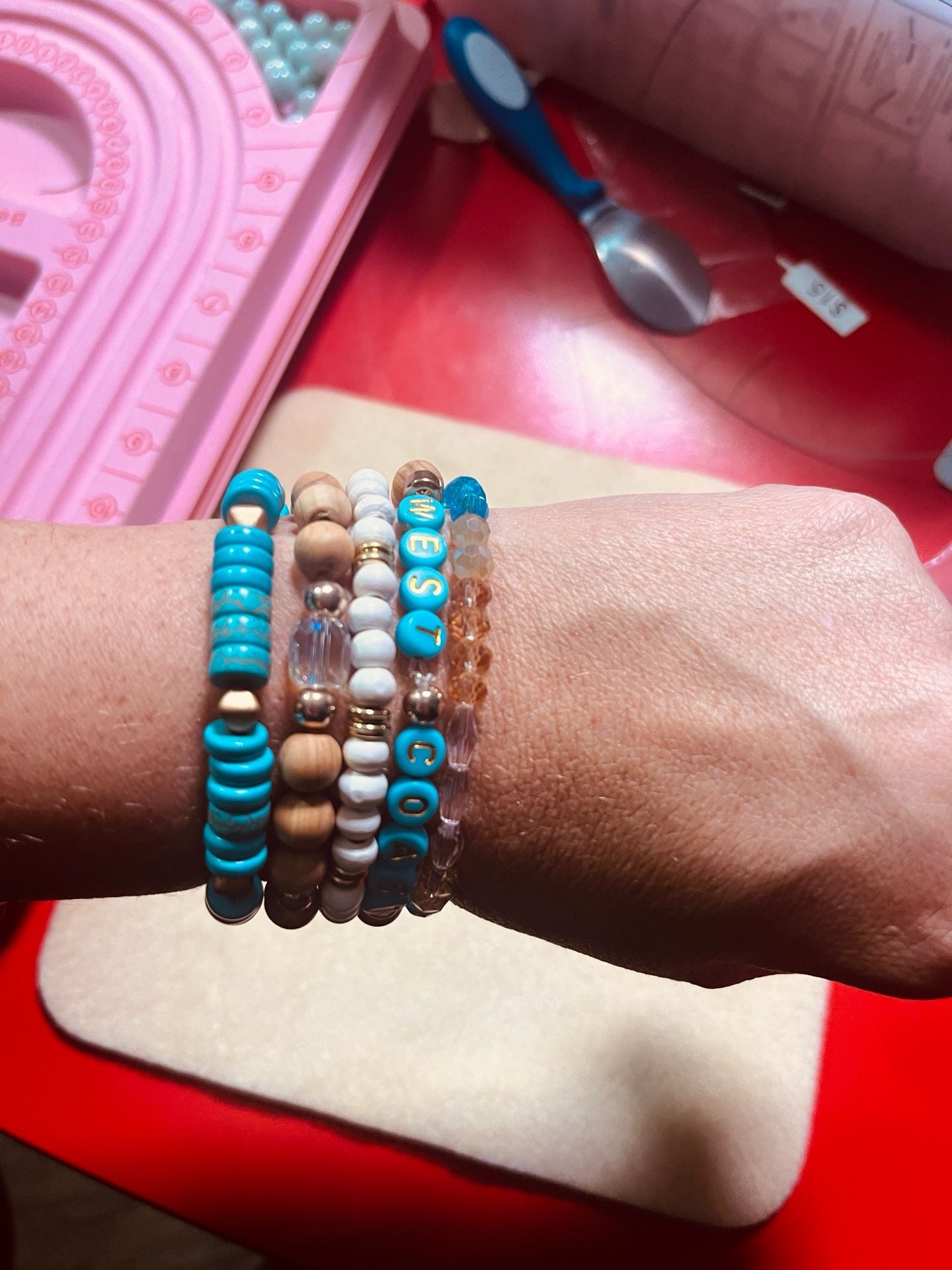 Reagan Inc. Boutique West Coast Beaded Bracelet Stack Turquoise Wood Crystals 3