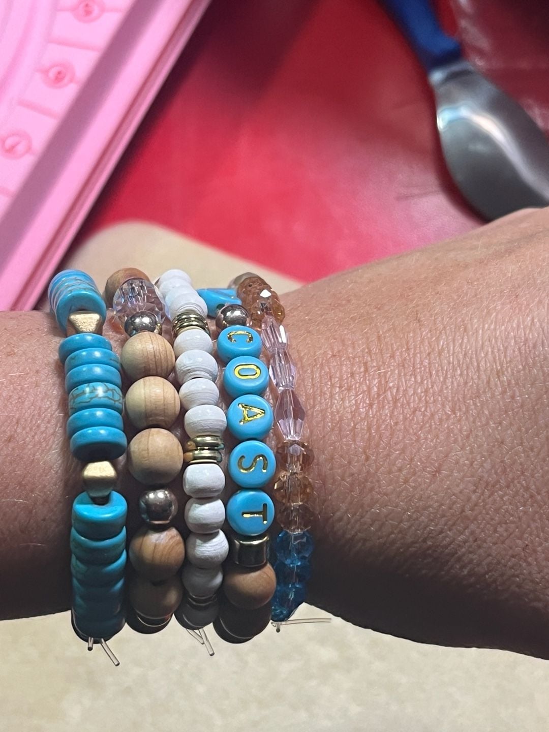 Reagan Inc. Boutique West Coast Beaded Bracelet Stack Turquoise Wood Crystals 4