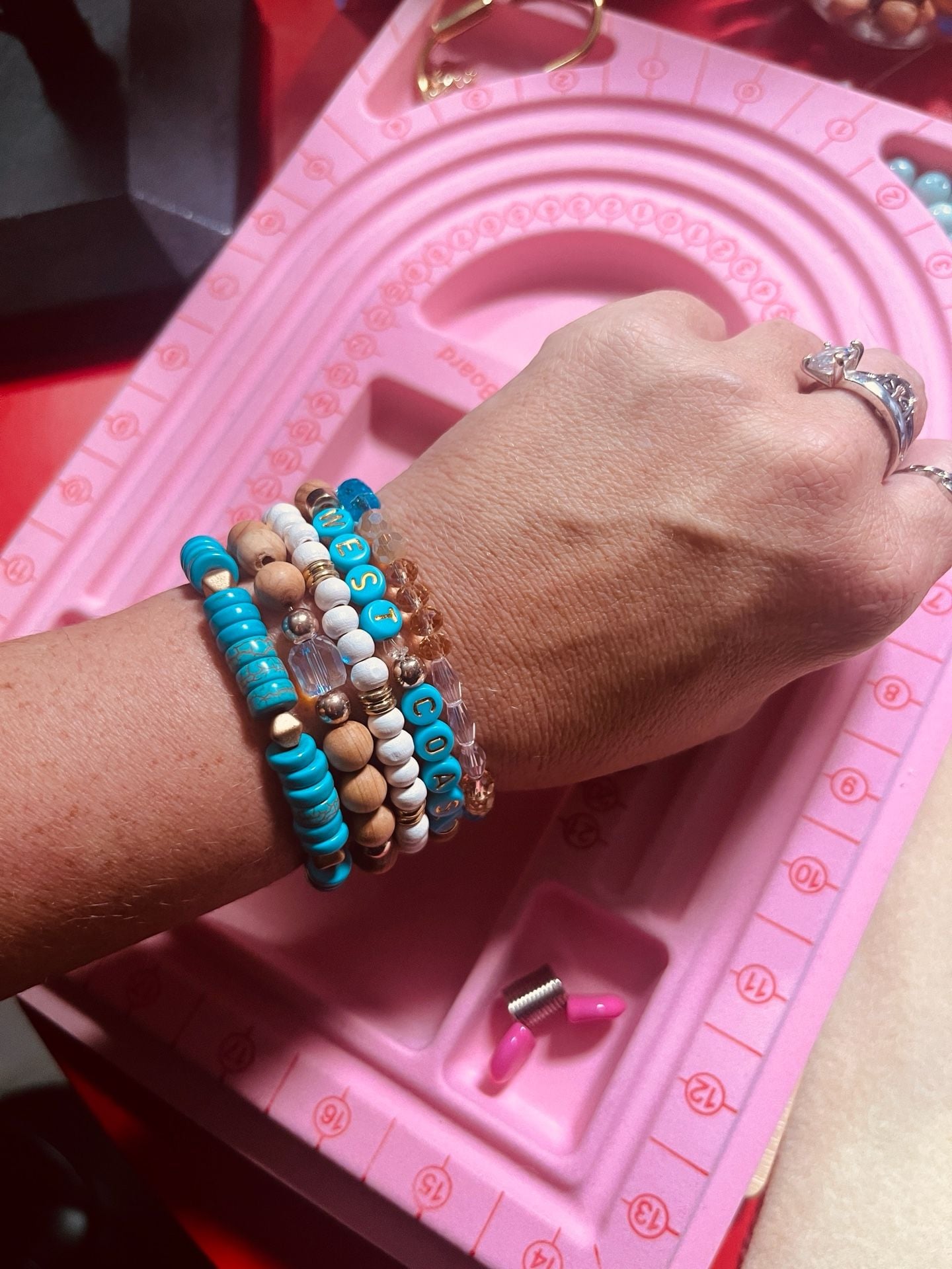Reagan Inc. Boutique West Coast Beaded Bracelet Stack Turquoise Wood Crystals 5
