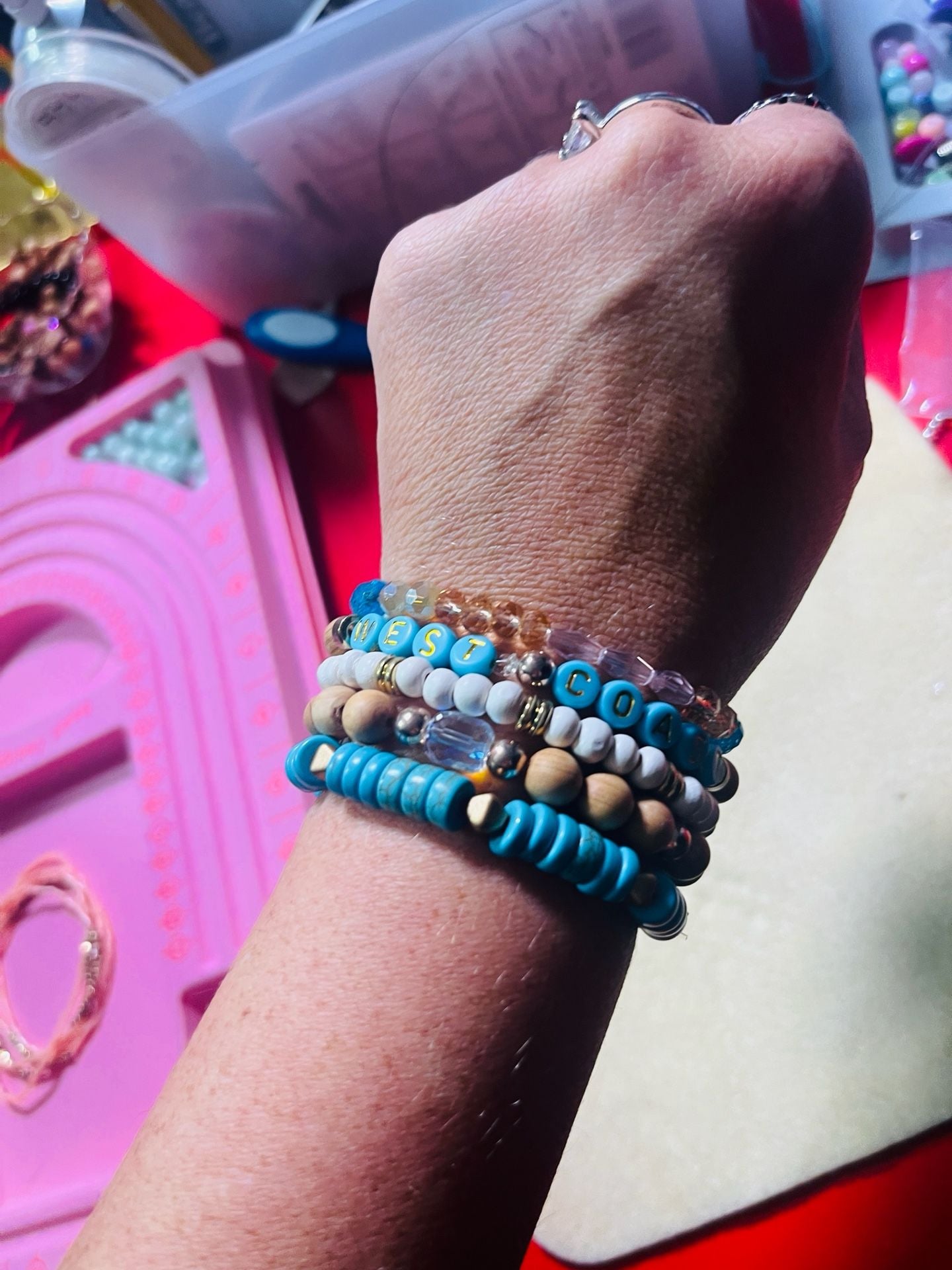 Reagan Inc. Boutique West Coast Beaded Bracelet Stack Turquoise Wood Crystals 6