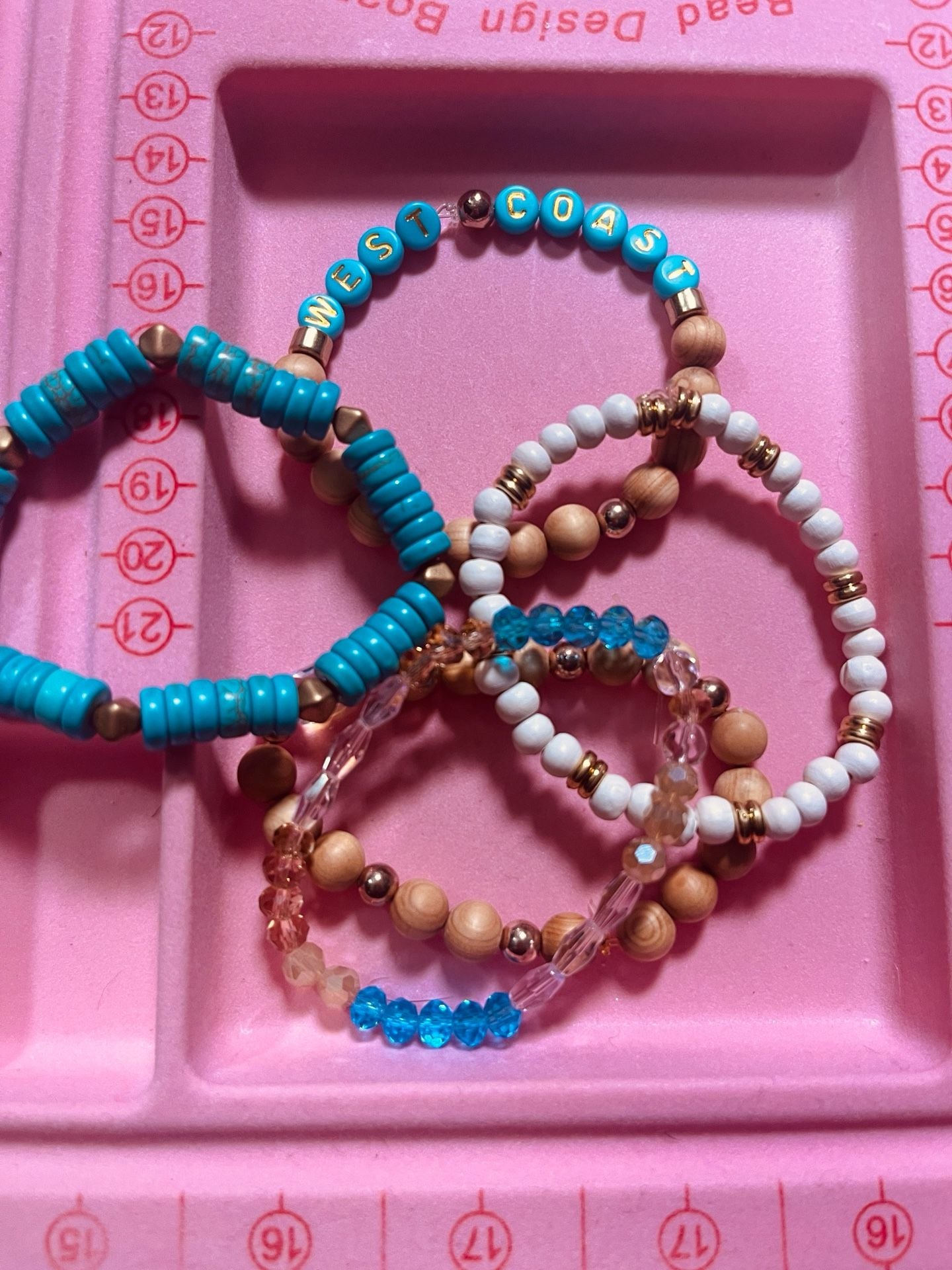 Reagan Inc. Boutique West Coast Beaded Bracelet Stack Turquoise Wood Crystals 8