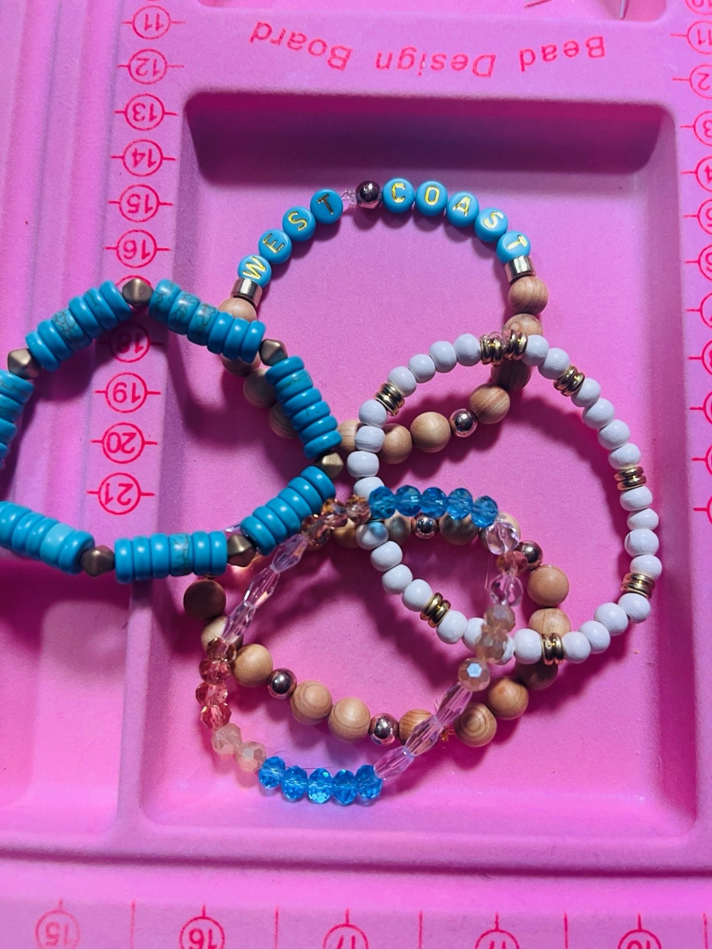 Reagan Inc. Boutique West Coast Beaded Bracelet Stack Turquoise Wood Crystals 9