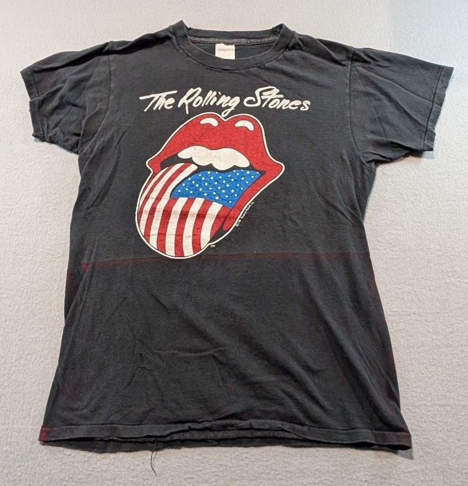 The Rolling Stones Vintage 1981 Tour T-Shirt Black American Flag 2