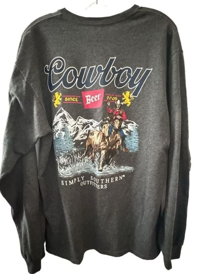 Simply Southern Cowboy Long Sleeve Shirt Size L Gray Graphic 2