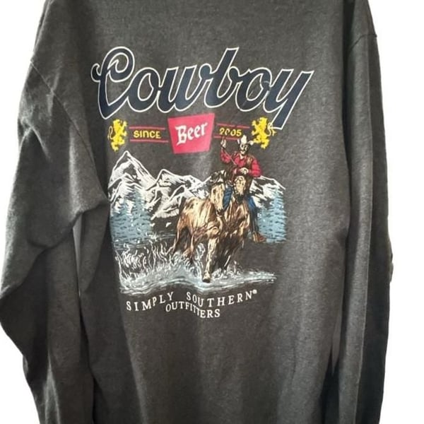 Simply Southern Cowboy Long Sleeve Shirt Size L Gray Graphic