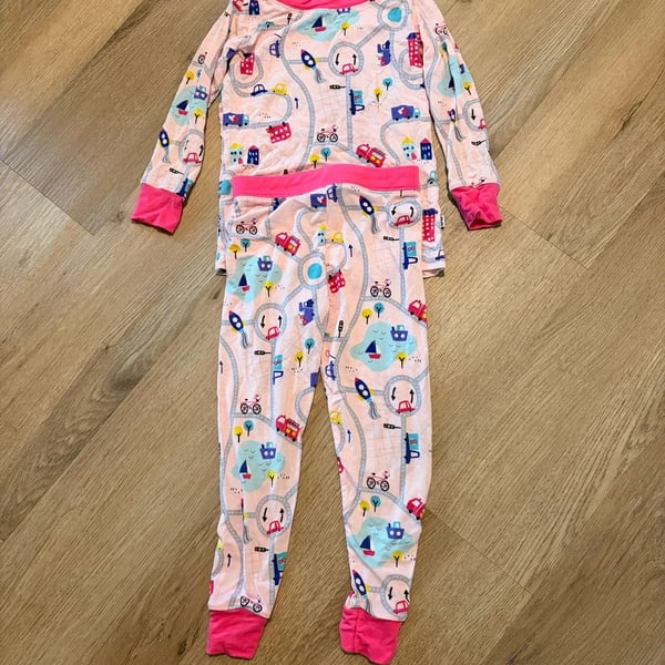 Little Sleepies 2-Piece Pajama Set Size 18-24 Months Pink Road Trip Cars