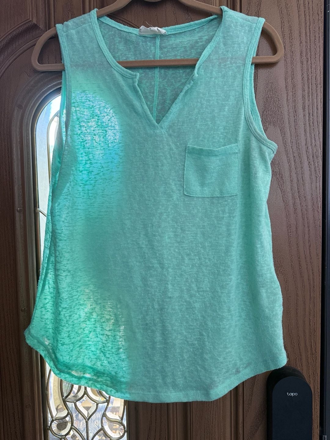 Dept 222 Tank Top L Green V-Neck Pocket Sleeveless 2
