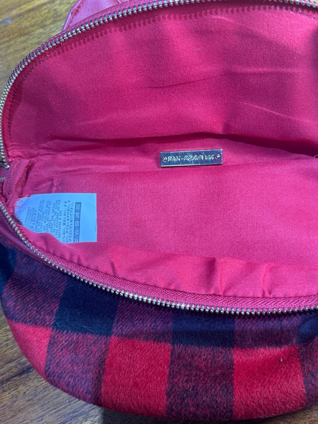 Unbranded Quilted Leather & Buffalo Plaid Crossbody Bum Bag Red Black 8