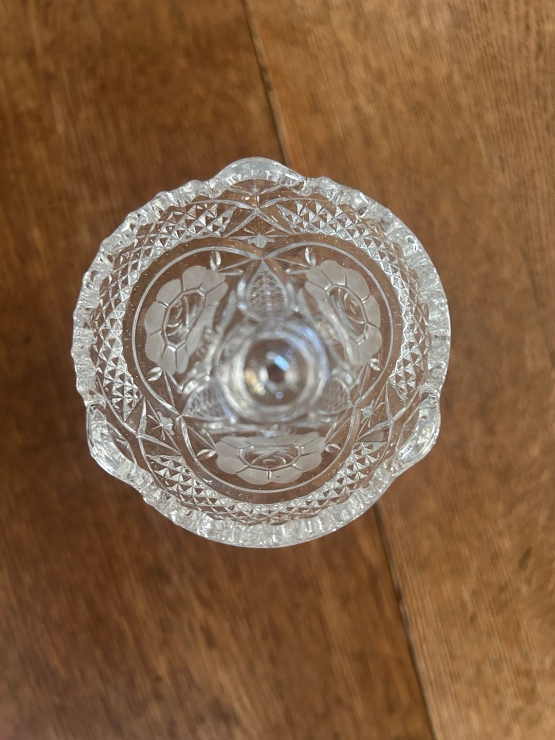 Anna Hutte Crystal Vase Footed Cut Glass Floral Sawtooth Edge Vintage 3