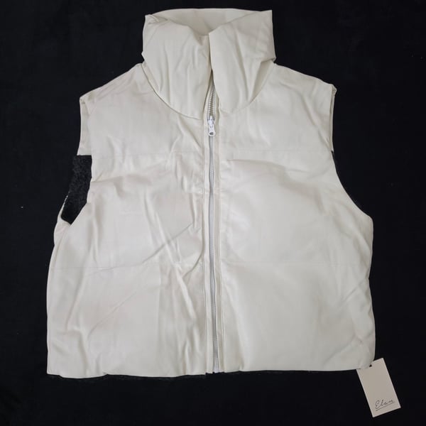 ELAN Reversible Sherpa Faux Leather Vest Black Off White Cream Medium NWT