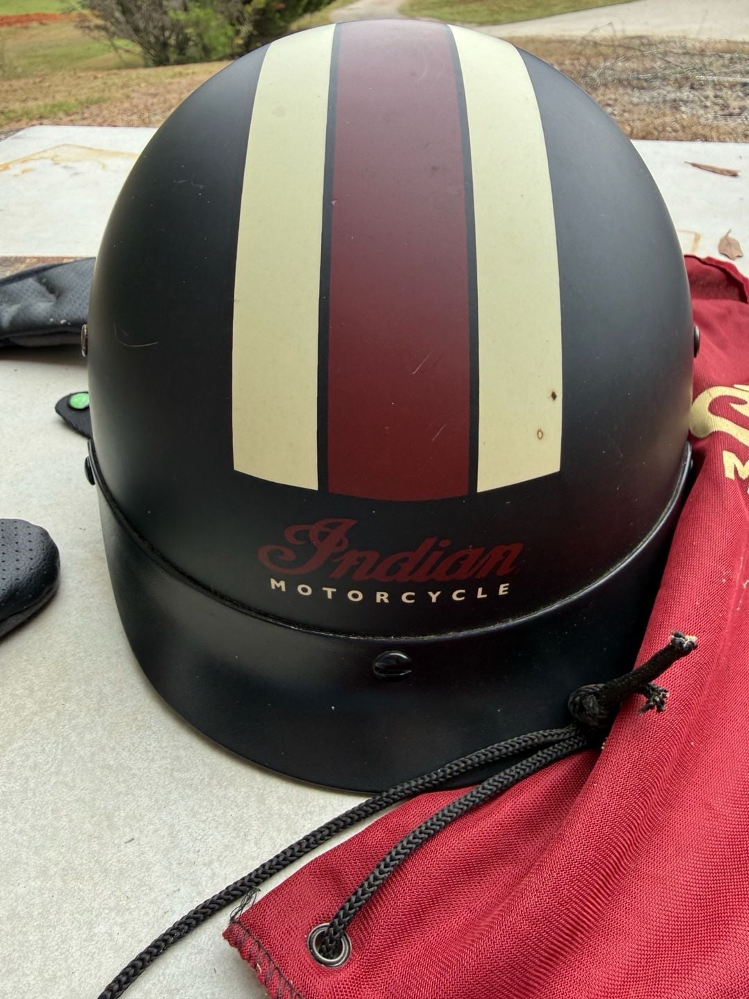 Indian Motorcycle BB-02 Half Helmet Size XL Matte Black Retro Stripe 3