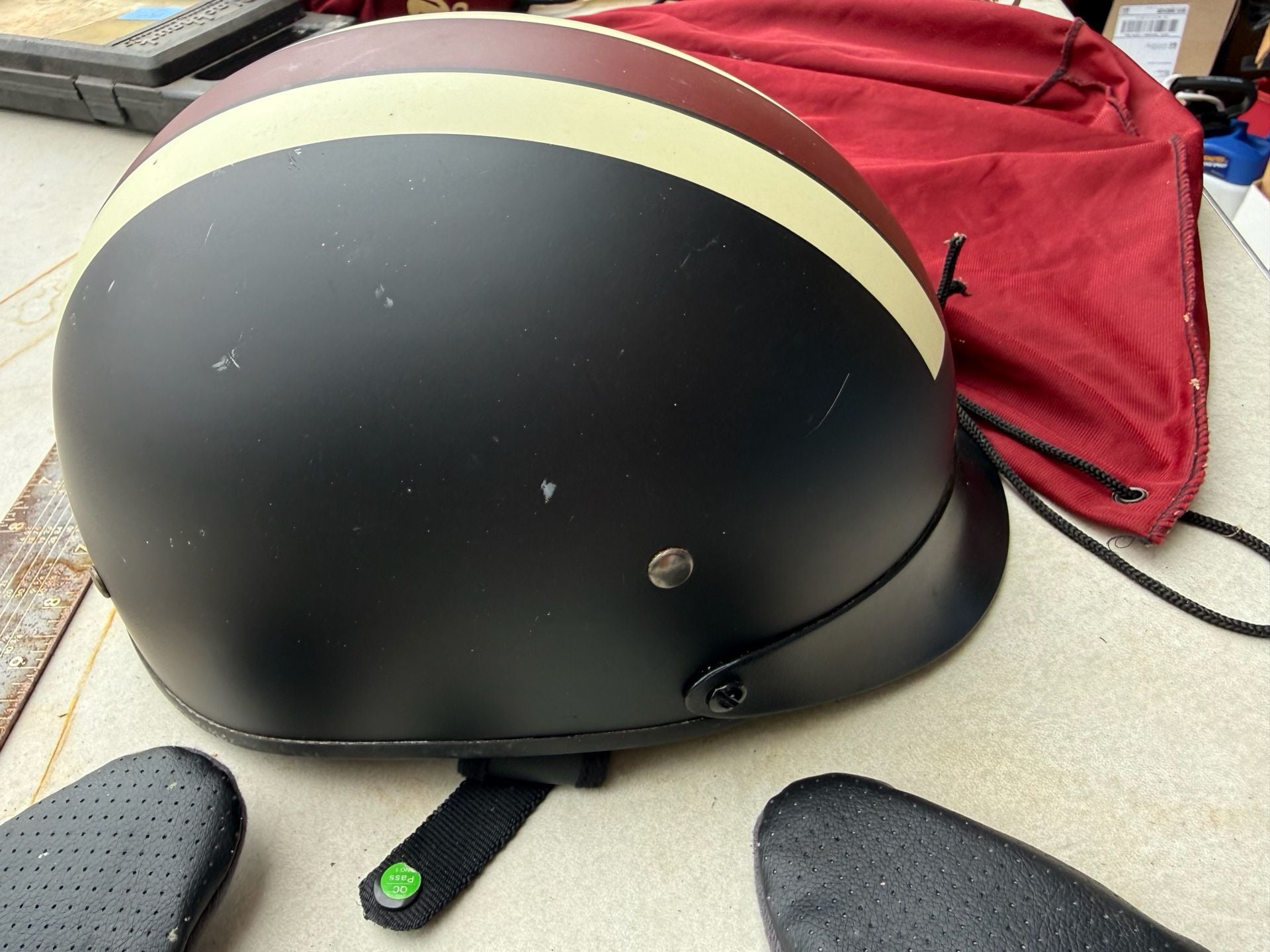 Indian Motorcycle BB-02 Half Helmet Size XL Matte Black Retro Stripe 4