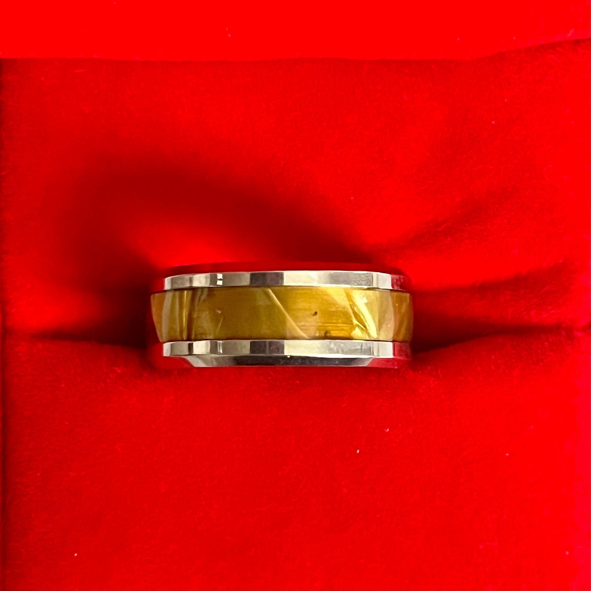 Tungsten Carbide Tiger Eye Inlay Beveled Edge 8mm Ring Size 6 2