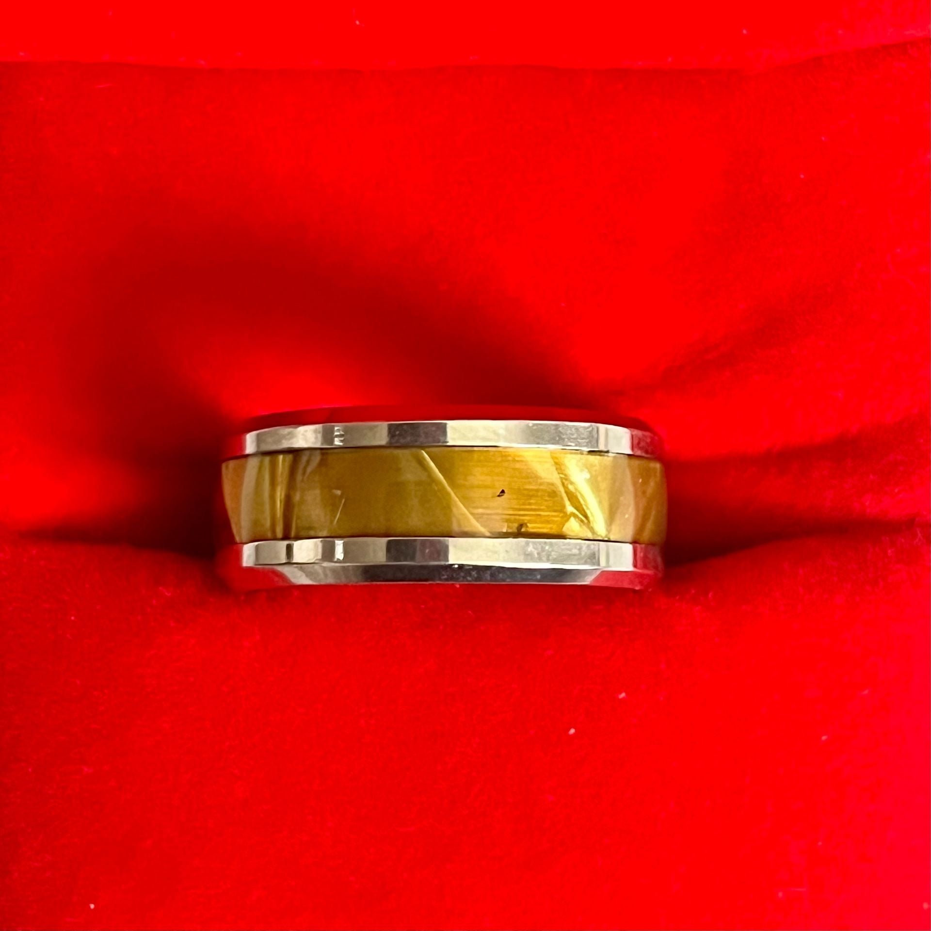 Tungsten Carbide Tiger Eye Inlay Beveled Edge 8mm Ring Size 6 3