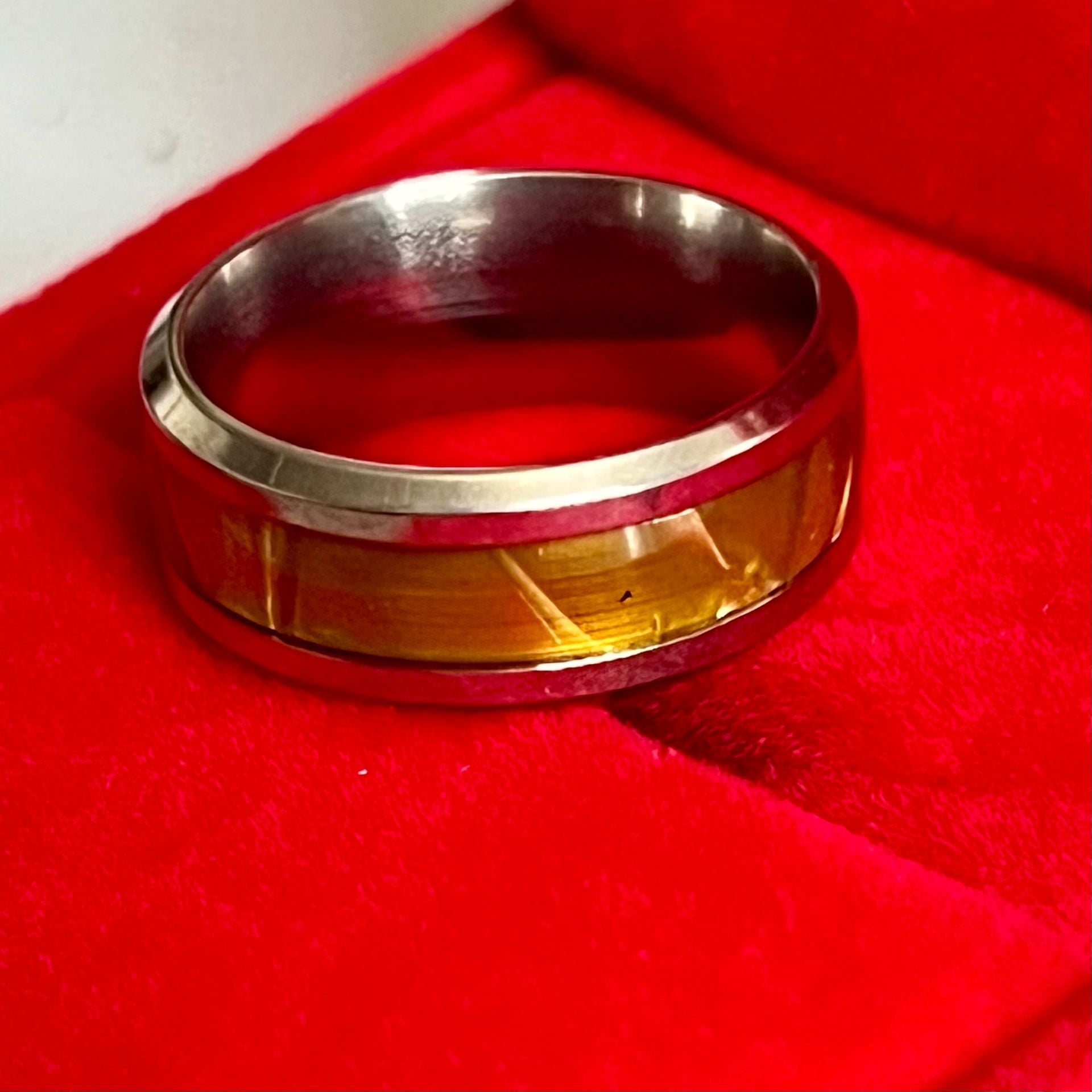 Tungsten Carbide Tiger Eye Inlay Beveled Edge 8mm Ring Size 6 5